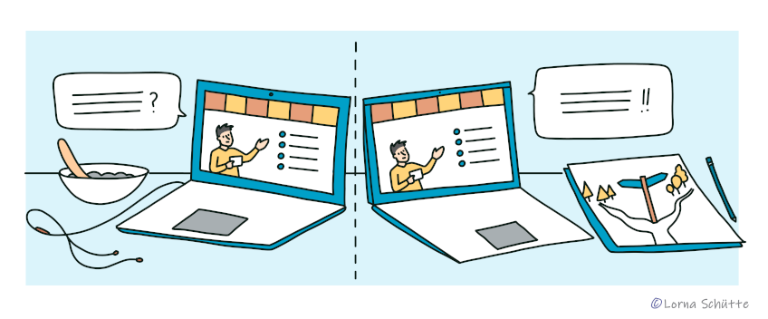 Zwei Laptops in einem Videomeeting (&copy; Lorna Sch&uuml;tte)